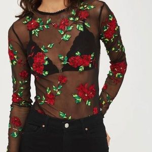 TopShop Sheer Embroidered Bodysuit